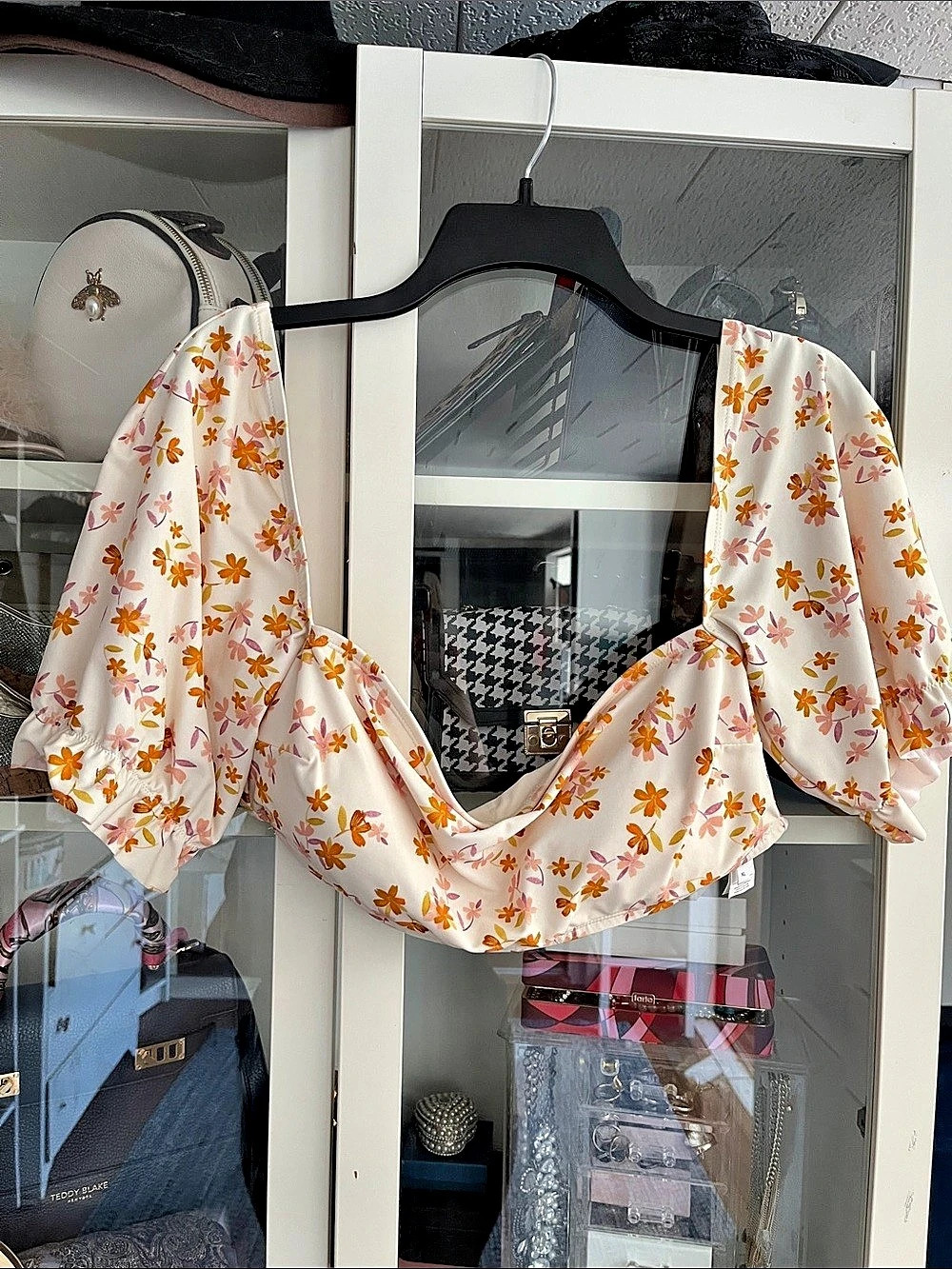 CUPSHE Short Sleeve Floral Bikini Top XL